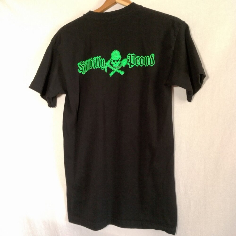 Hillbilly Proud T Shirt Medium Black Neon Green Skull Coal Miner Redneck READ